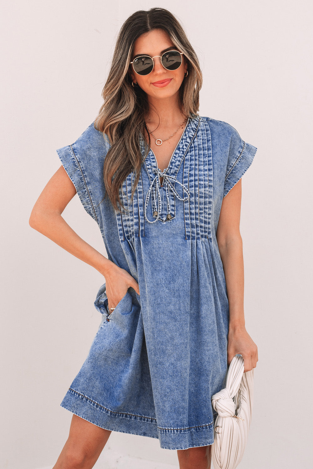 Weekend Wonderer Pintuck Denim Mini Dress
