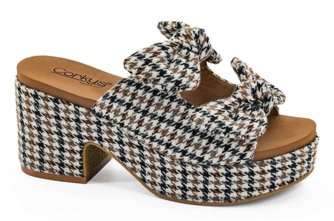 Corkys Put A Bow On It – Black & Tan Houndstooth Platform