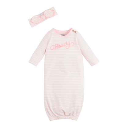 Mud Pie Pink Striped Howdy Gown & Matching Headband