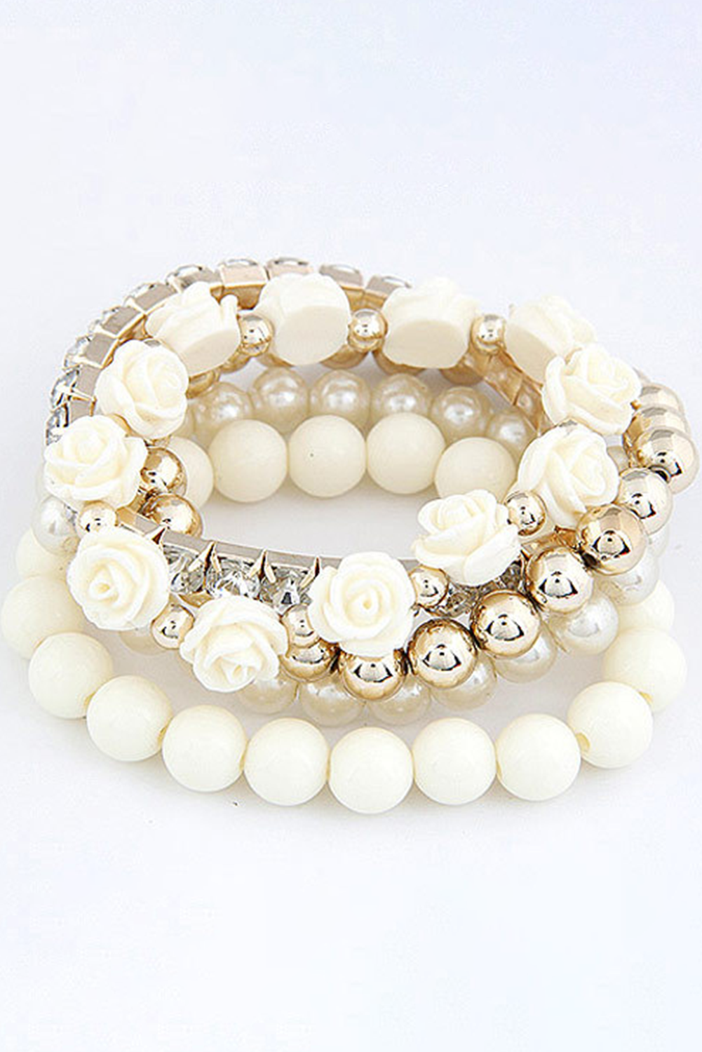 5 Piece Gold & Ivory Stacking Bracelets