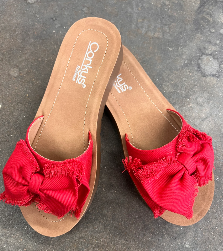 Corkys "Spray Tan" Red Canvas Bow Sandals