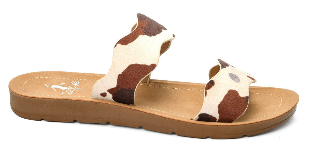 Corkys "Wishy Washy" Brown Cow Print Sandals