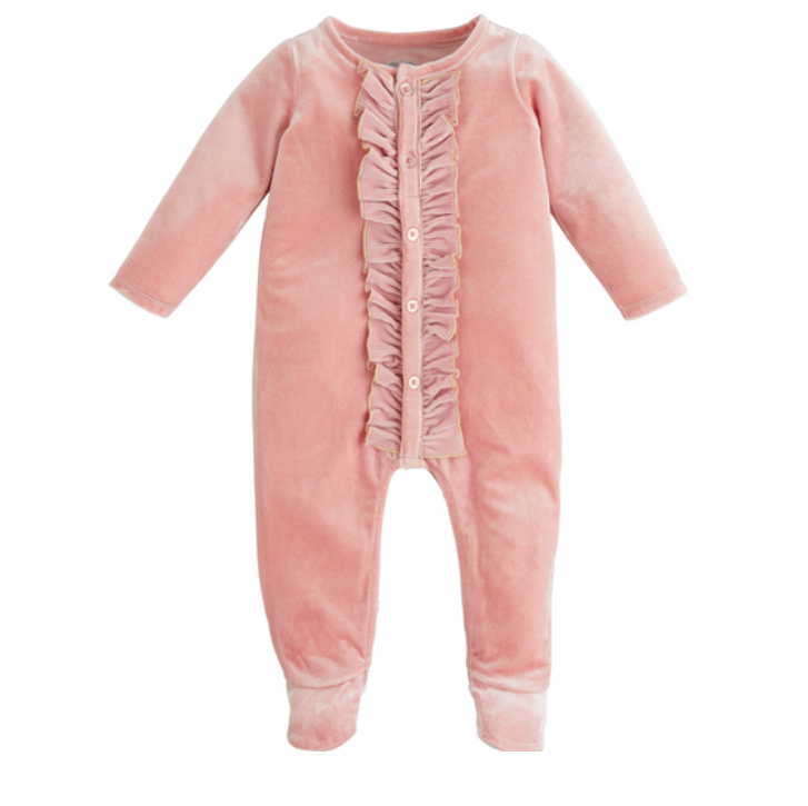 Mud Pie Pink Velour Ruffle Footie Sleeper