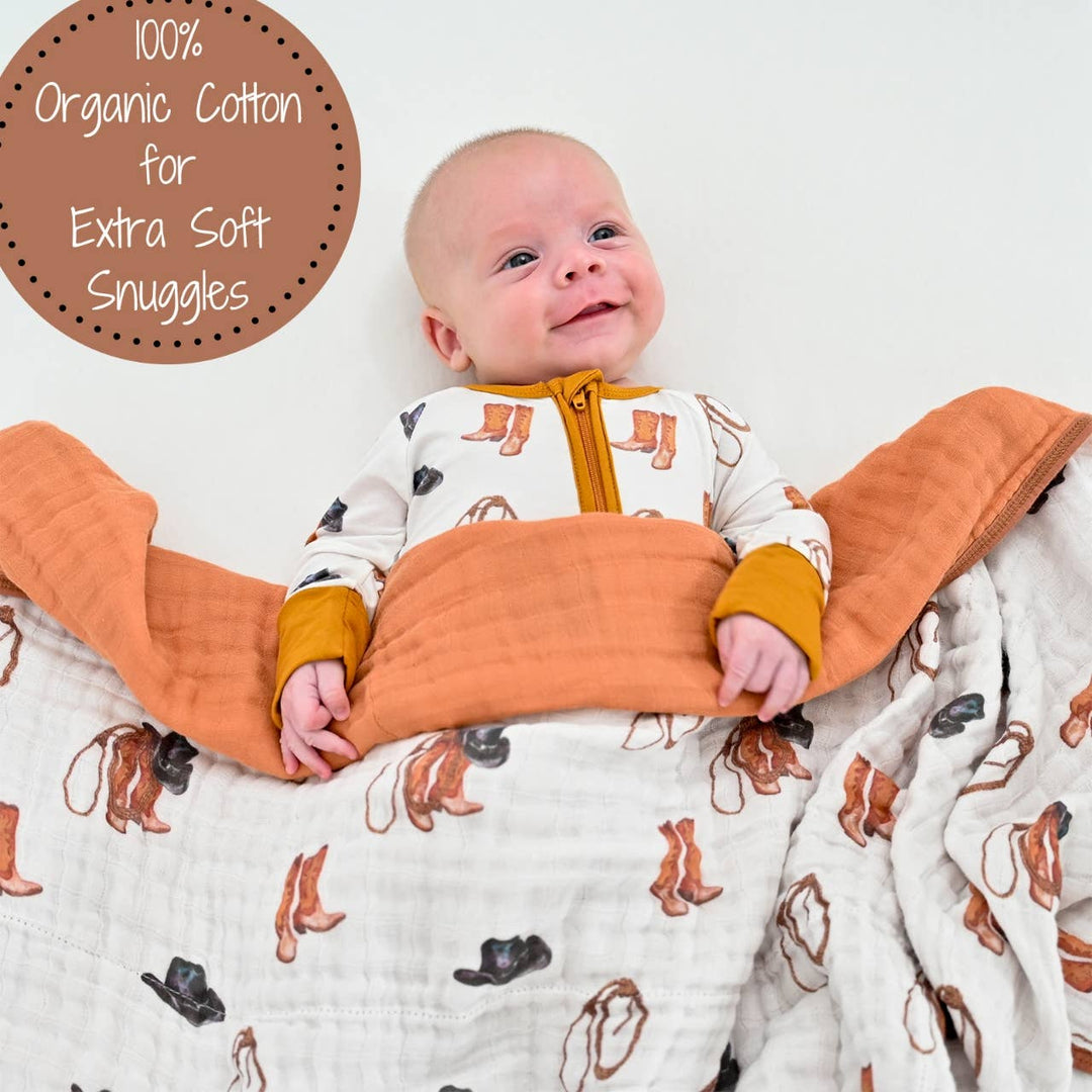 Life Is Better In Boots Western Baby Toddler Muslin Quilt