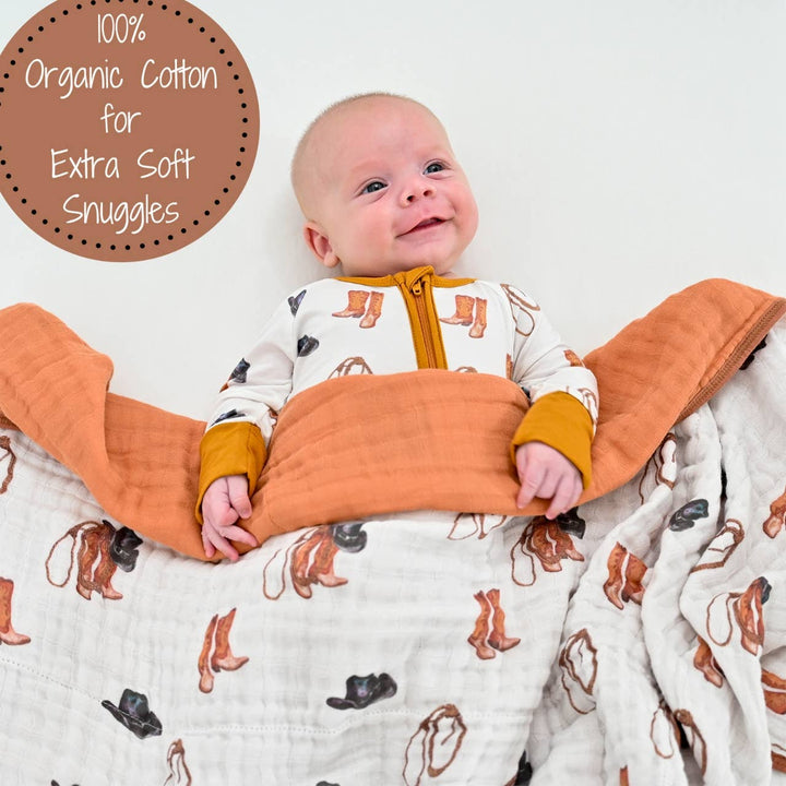 Life Is Better In Boots Western Baby Toddler Muslin Quilt