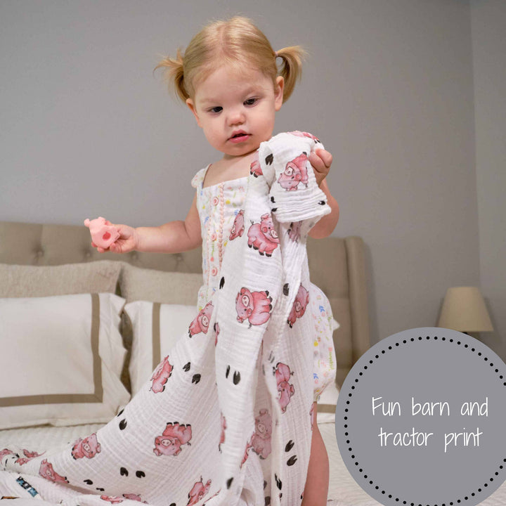 Farm Tractor Red Barn How We Roll Muslin Swaddle Baby Blanket