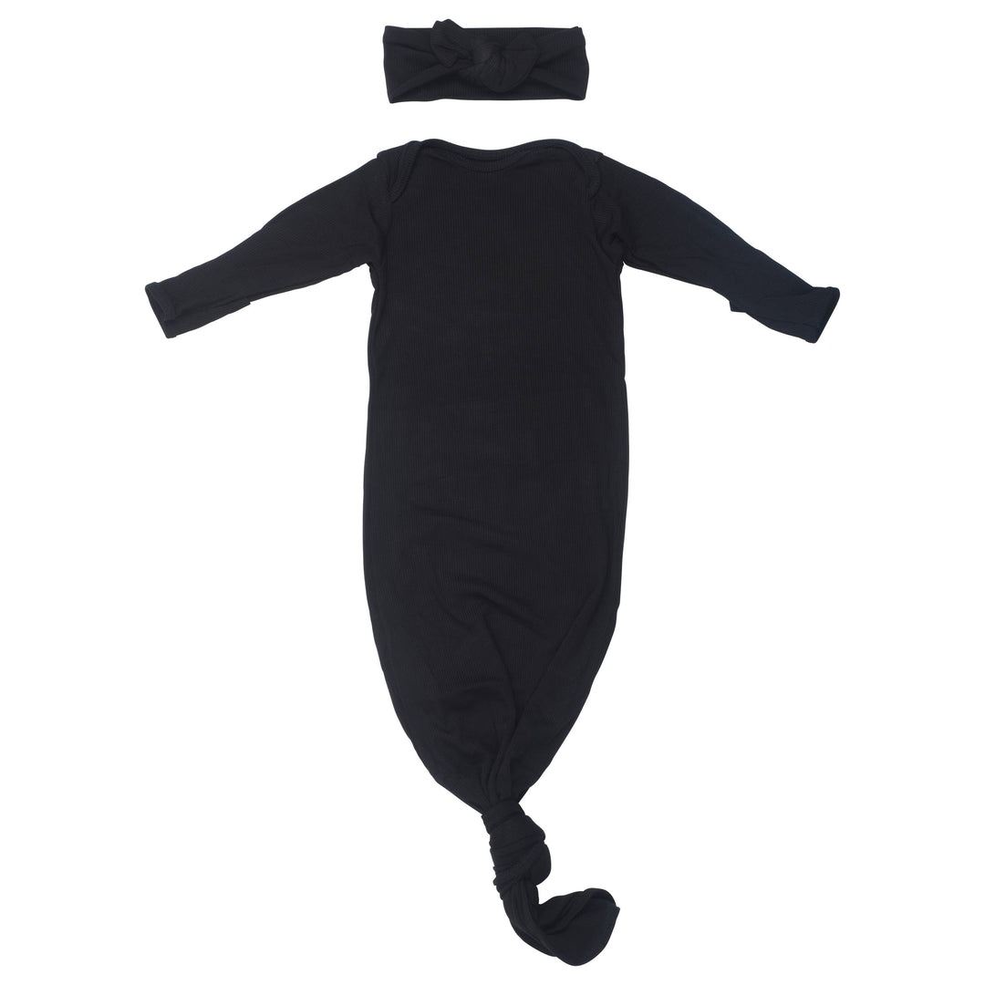 Bamboo - Black Ribbed Knotted Gown