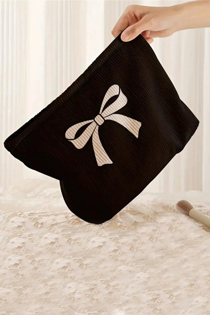 Bow & Cherry Corduroy Glam Pouch — Grab-&-Glow Organizer