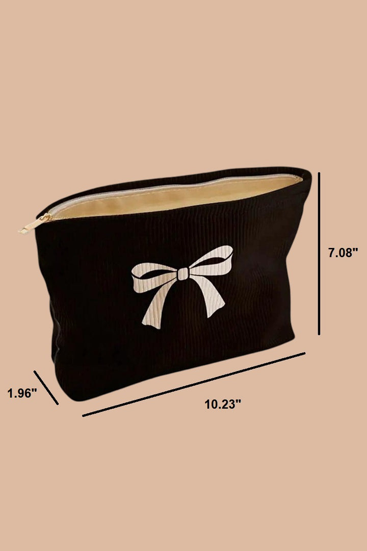 Bow & Cherry Corduroy Glam Pouch — Grab-&-Glow Organizer