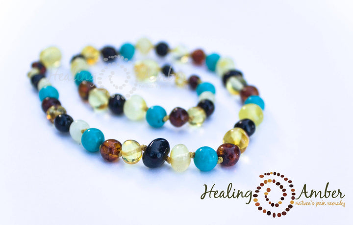 Healing Amber - Multi Amber & Turquoise Gemstone-11 inch