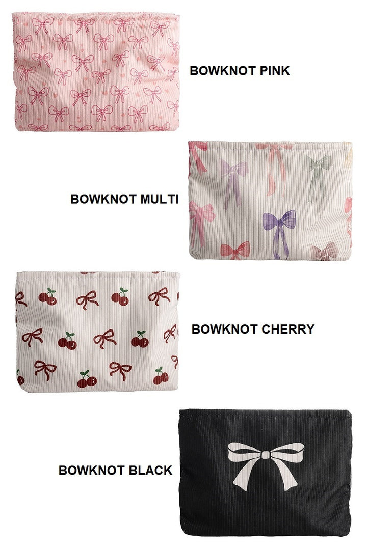 Bow & Cherry Corduroy Glam Pouch — Grab-&-Glow Organizer