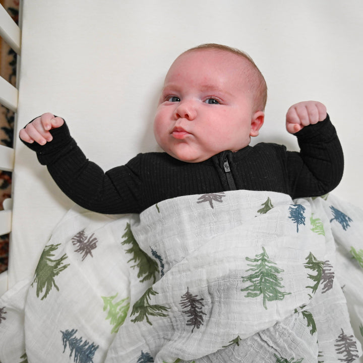 Evergreen Pine Tree Muslin Swaddle Baby Blanket