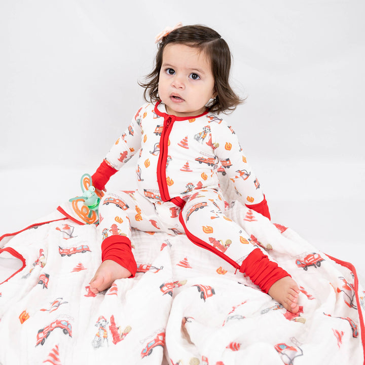 Fireman Baby Bamboo Pajamas, 2-Way Zipper Romper