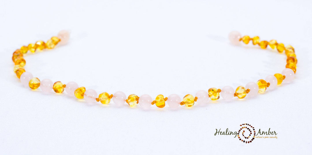 Healing Amber - Gold Amber & Rose Quartz-13 inch