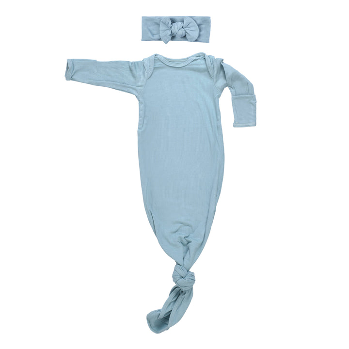 Bamboo - Blue Bird Ribbed Knotted Gown