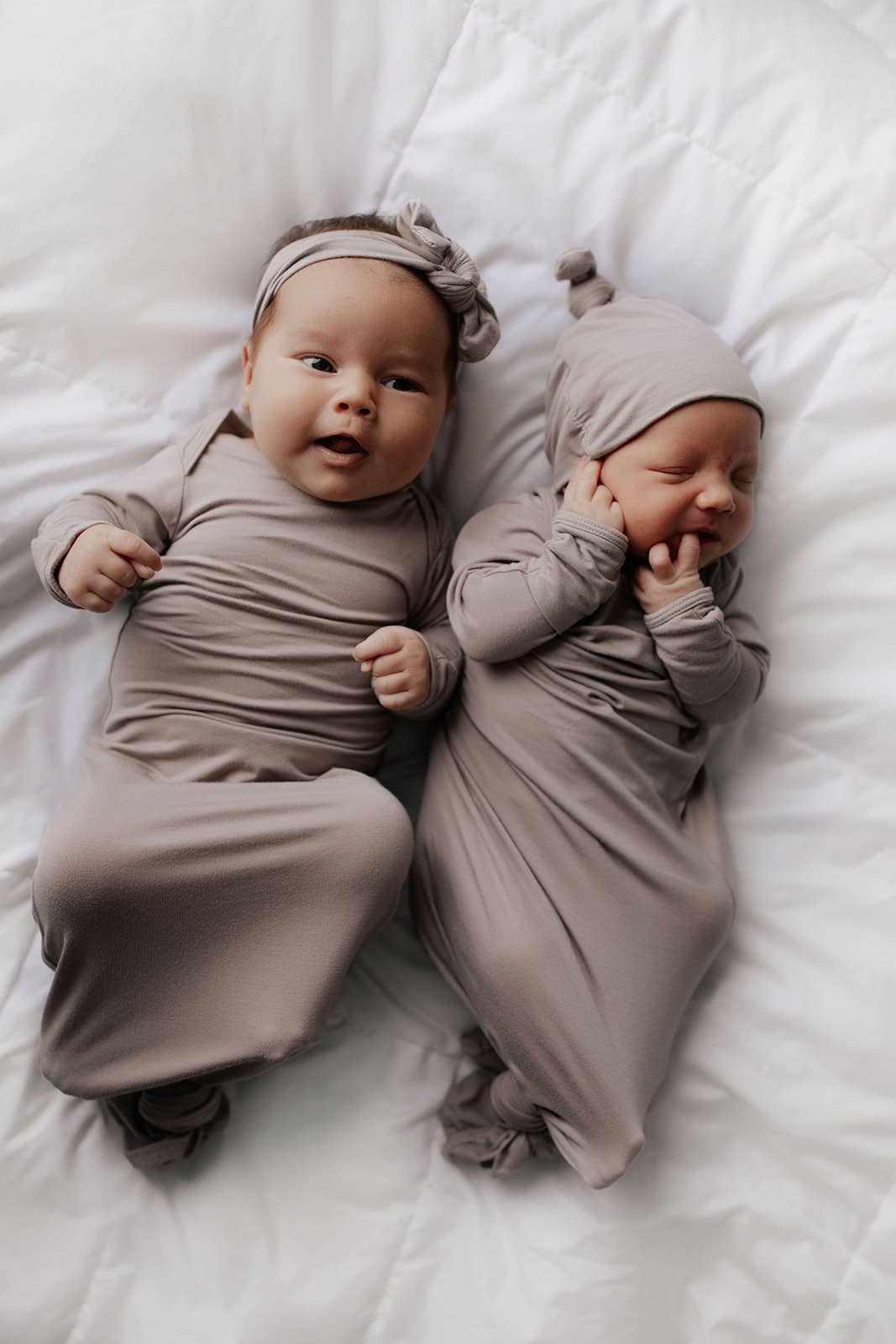 Bamboo Harbor Mist Taupe Knotted Gown: Gown & Hat