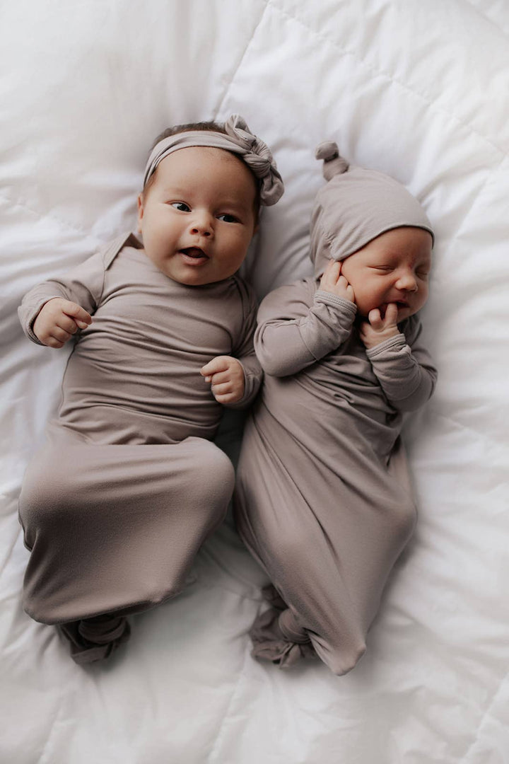 Bamboo Harbor Mist Taupe Knotted Gown: Gown & Hat