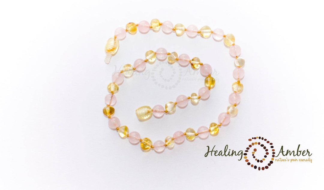 Healing Amber - Gold Amber & Rose Quartz-13 inch