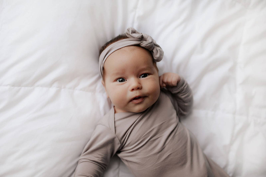 Bamboo Harbor Mist Taupe Knotted Gown: Gown & Hat