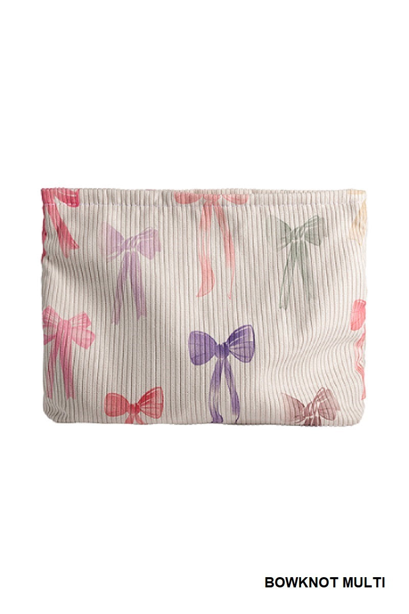 Bow & Cherry Corduroy Glam Pouch — Grab-&-Glow Organizer