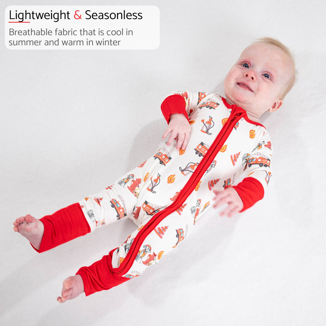 Fireman Baby Bamboo Pajamas, 2-Way Zipper Romper