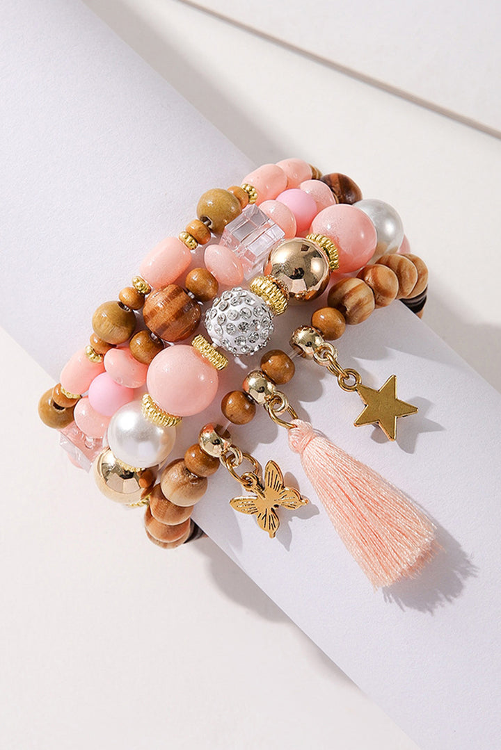 Pink 4 Piece Layered Beaded Bracelet Set