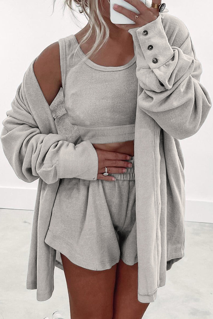 Cozy-Cloud 3-Piece Rib Lounge Set (Heather Gray)