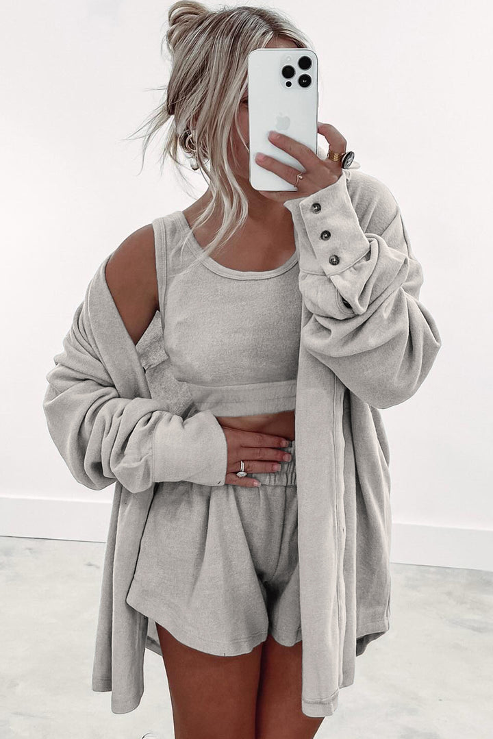 Cozy-Cloud 3-Piece Rib Lounge Set (Heather Gray)