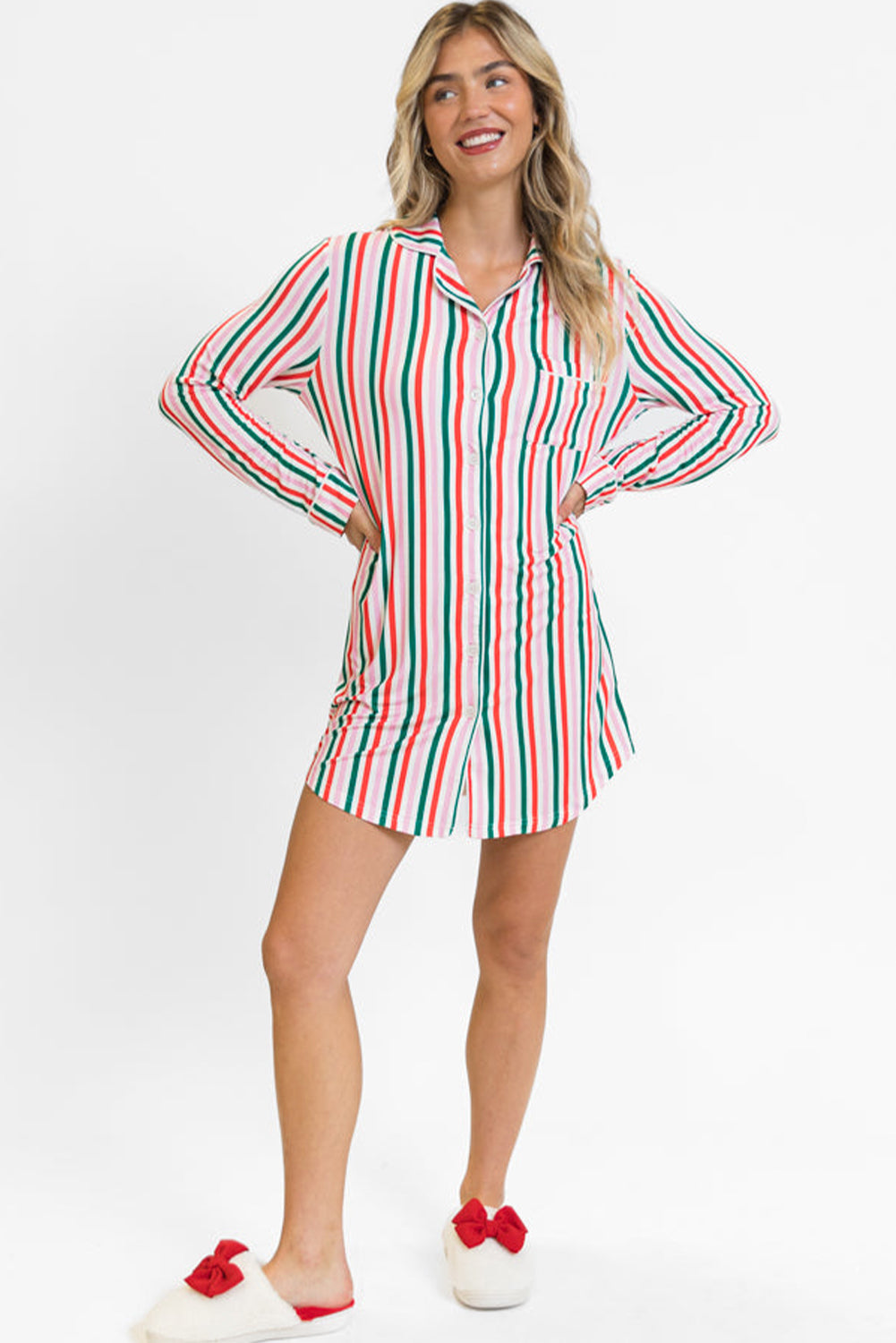 🎅 Luke &amp; Estelle “Merry Morning Striped Nightshirt” – Cozy Christmas Comfort ❤️💚