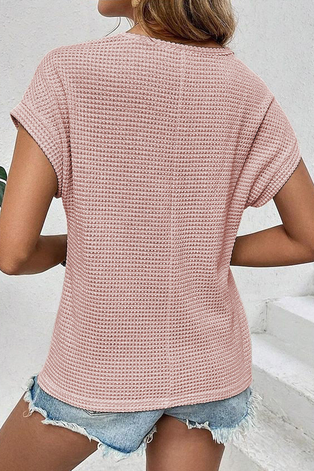 Blush Daydream Lace-Yoke Waffle Top