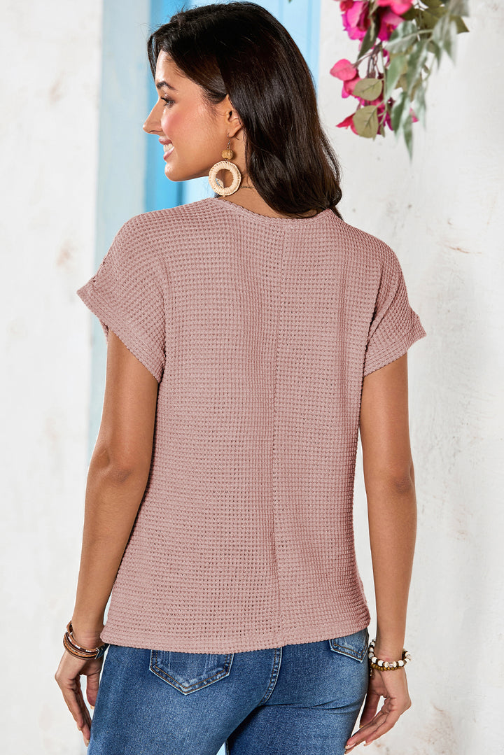 Blush Daydream Lace-Yoke Waffle Top