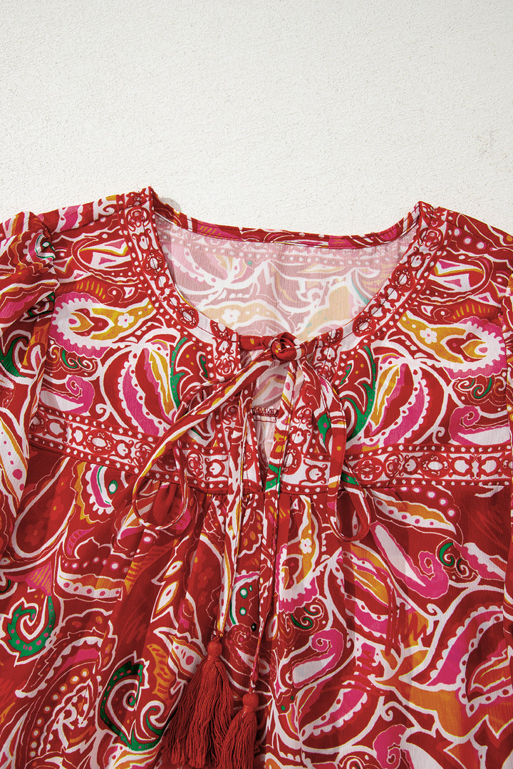 Sangria Stroll Tassel Blouse