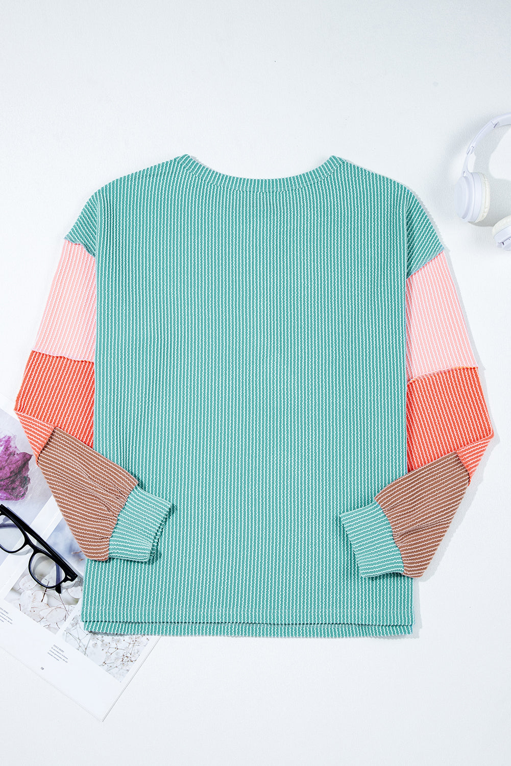 Colorburst Waffle Henley – Teal & Sunset Sleeves