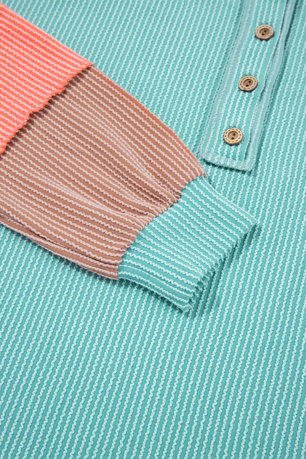 Colorburst Waffle Henley – Teal & Sunset Sleeves