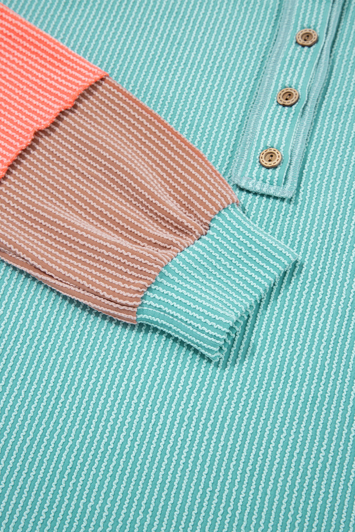 Colorburst Waffle Henley – Teal & Sunset Sleeves