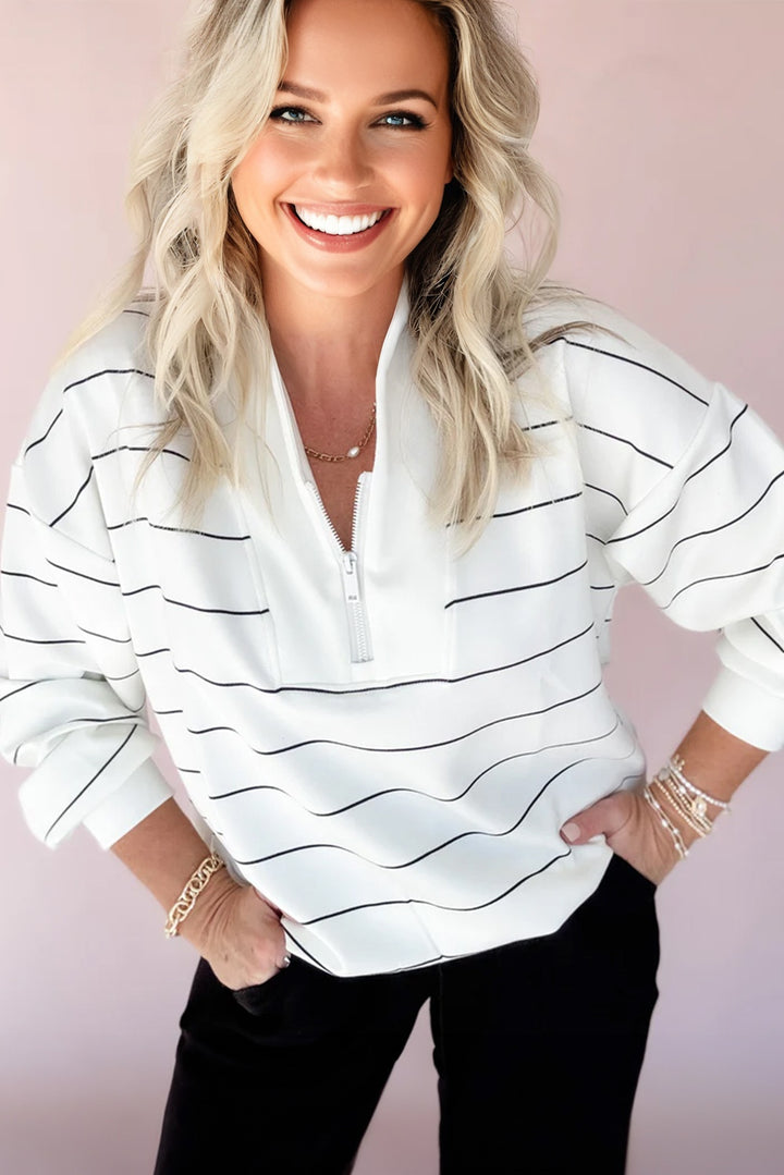 Coastal Lines Half-Zip Pullover — Effortlessly Chic, Instantly Cozy
