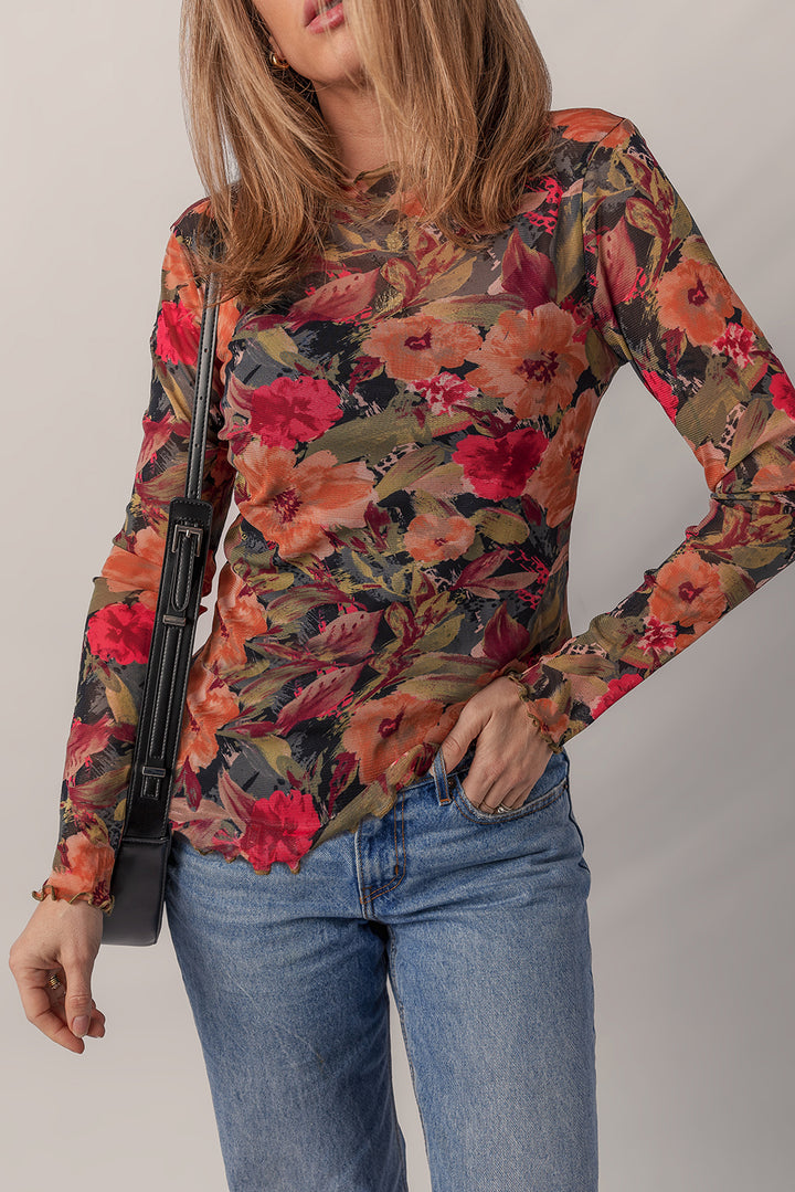 Autumn in Bloom Mesh Floral Blouse