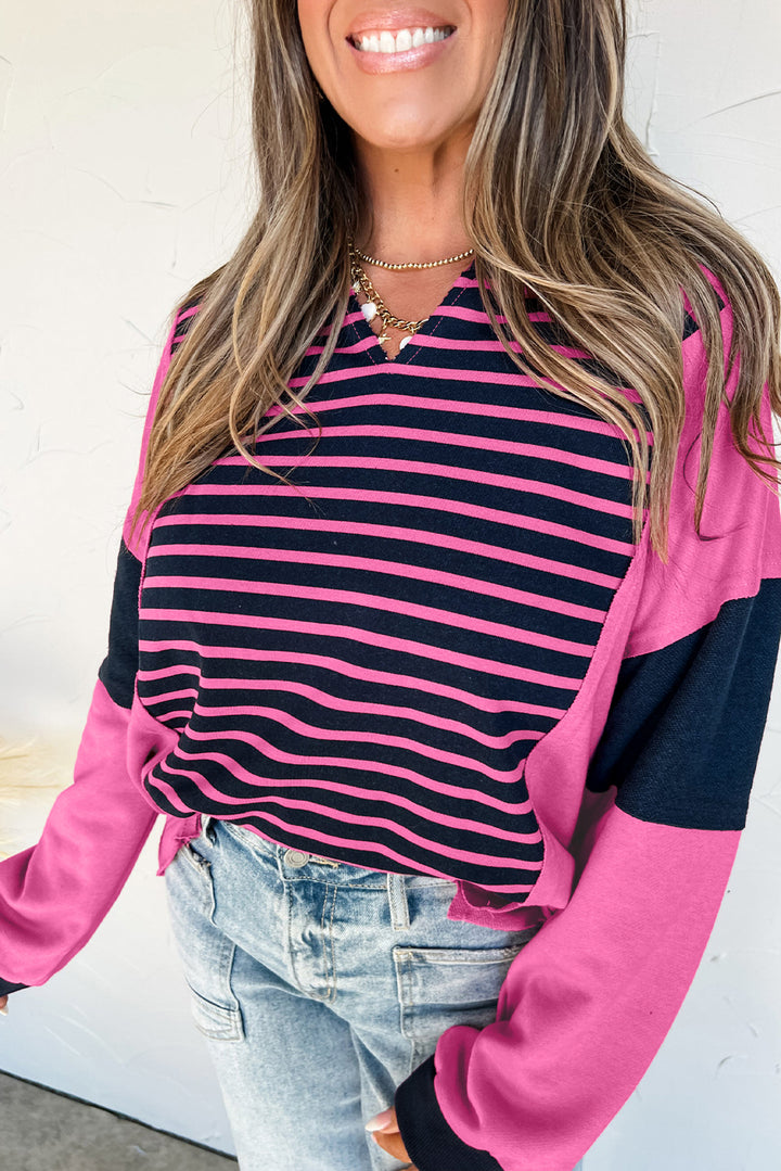 Berry Bold Striped Contrast Pullover