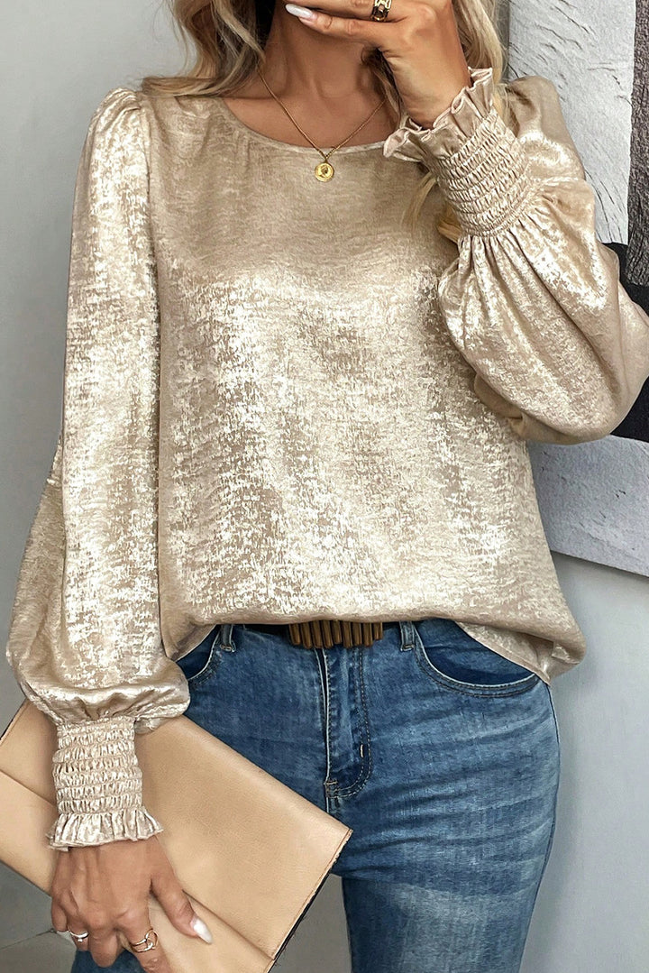 ✨ Luke & Estelle “Golden Hour Glam” Metallic Balloon Sleeve Top ✨