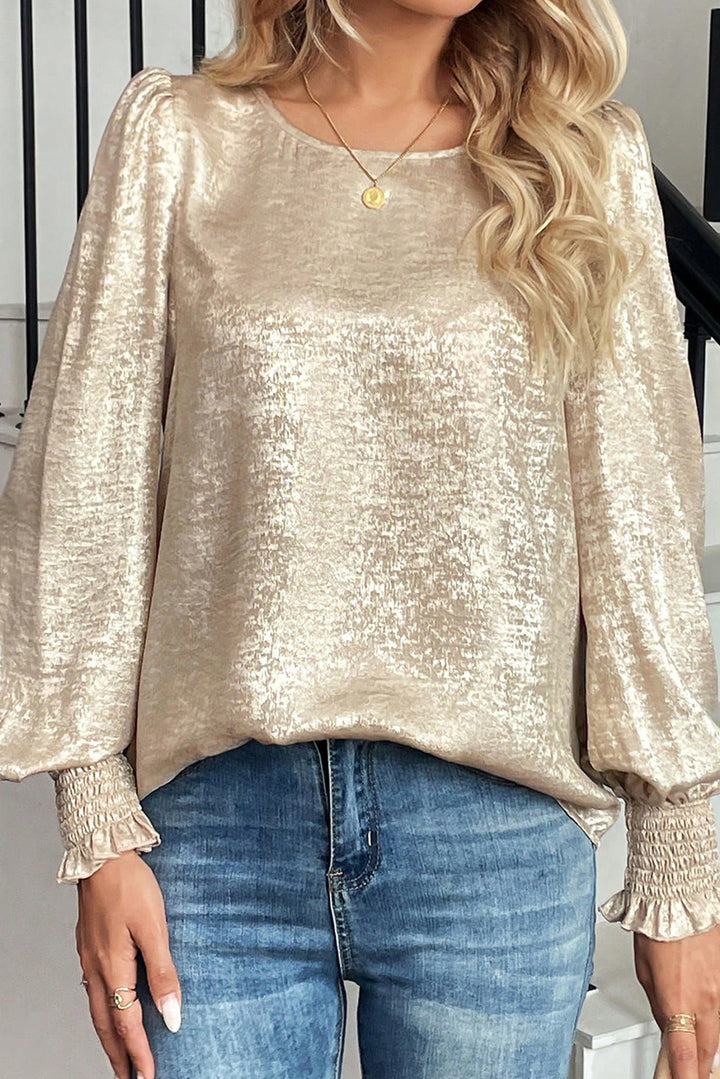 ✨ Luke & Estelle “Golden Hour Glam” Metallic Balloon Sleeve Top ✨