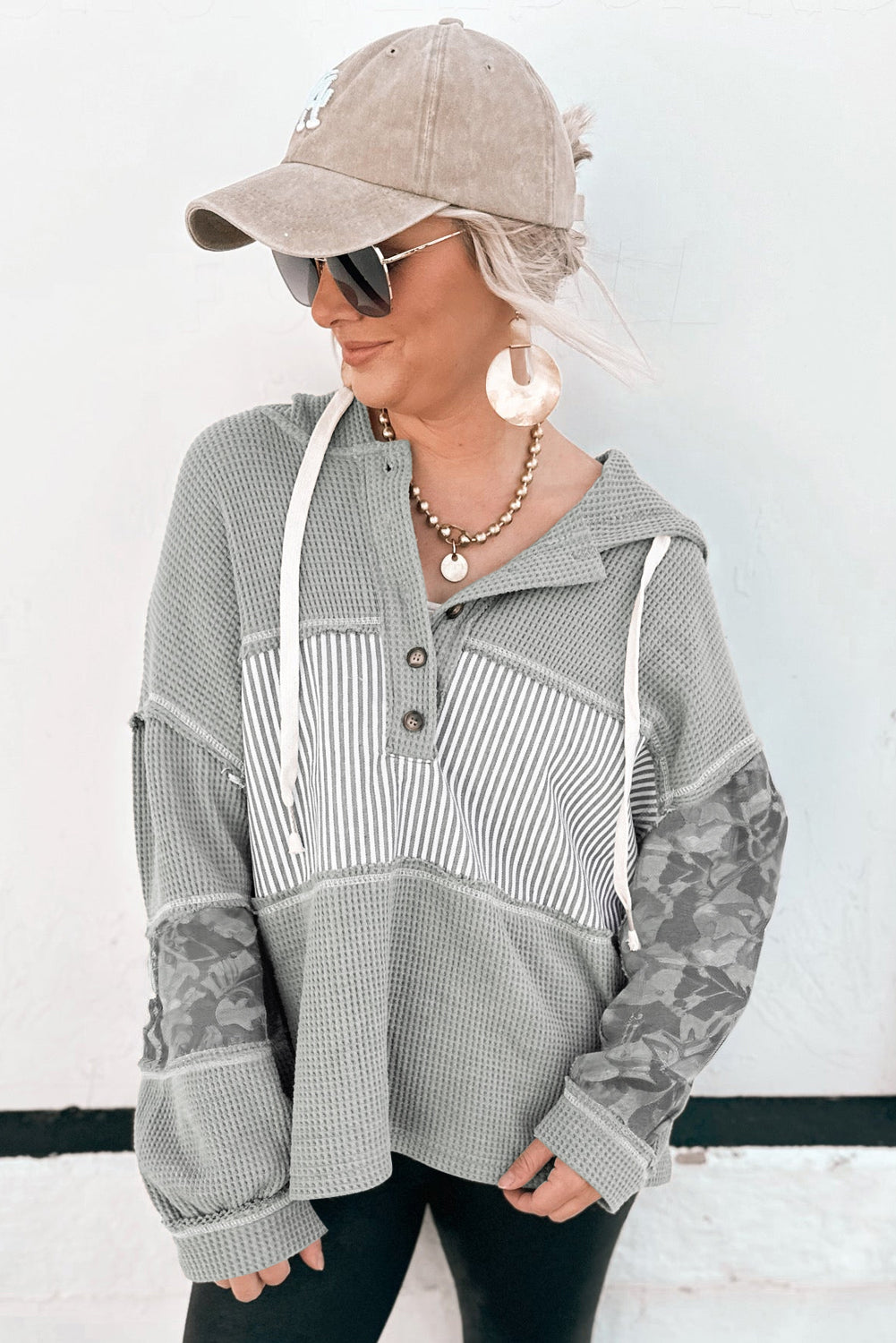 Harvest Trails Waffle Hoodie — Ashphalt Stripe Mix