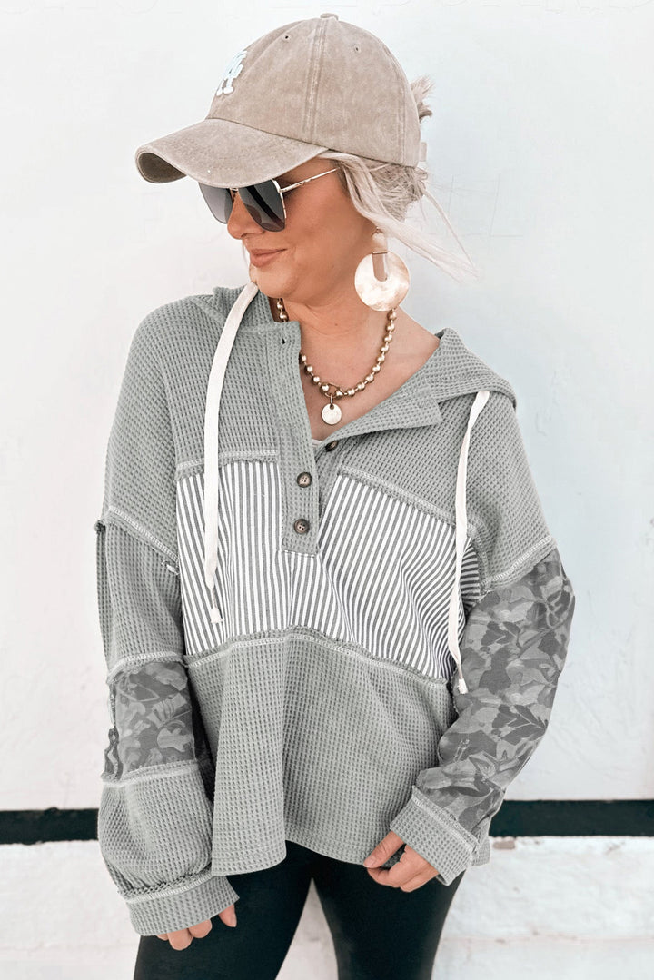 Harvest Trails Waffle Hoodie — Ashphalt Stripe Mix