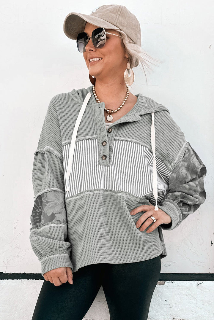 Harvest Trails Waffle Hoodie — Ashphalt Stripe Mix