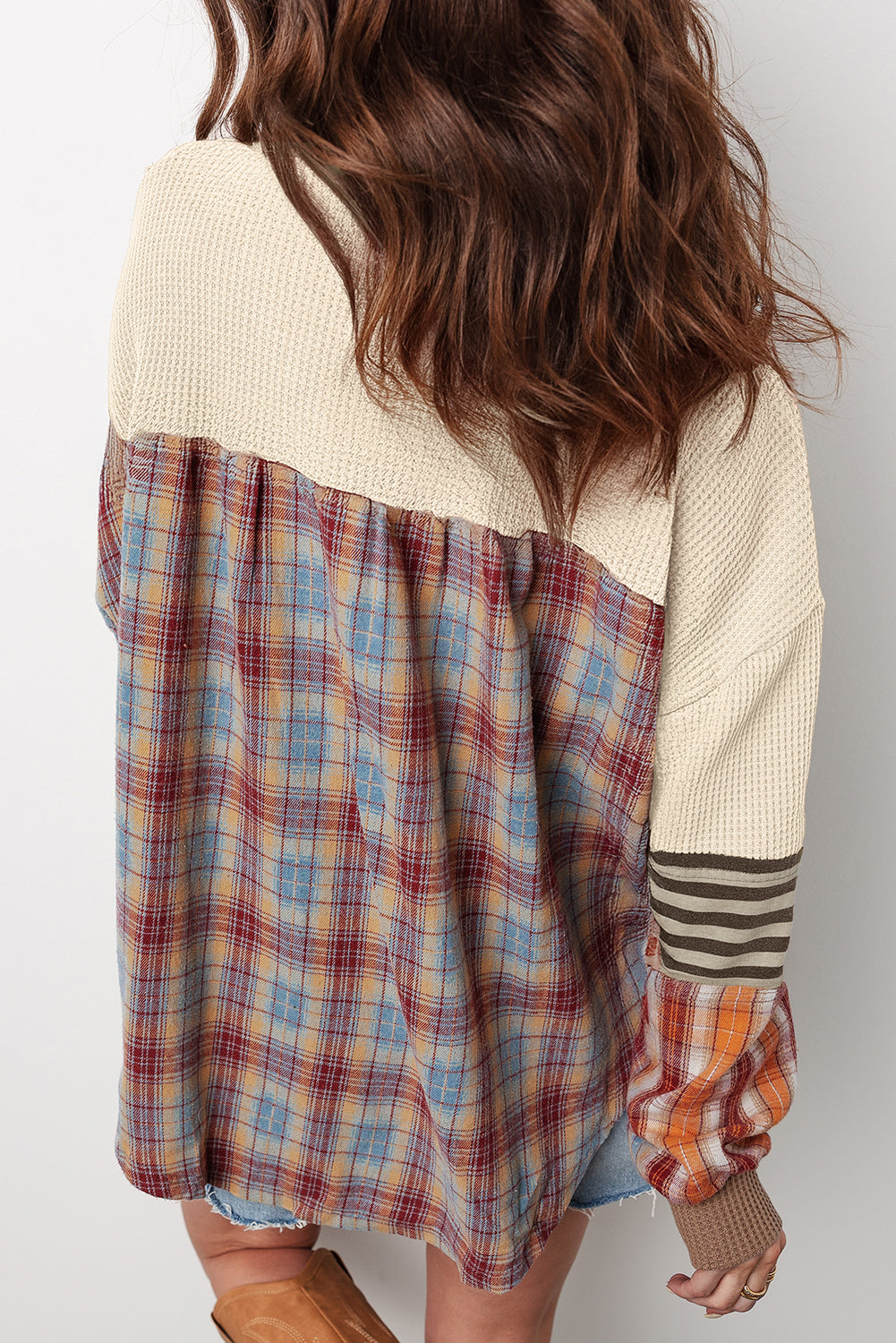 Trail Mix Patchwork Henley – Waffle Knit + Plaid Magic