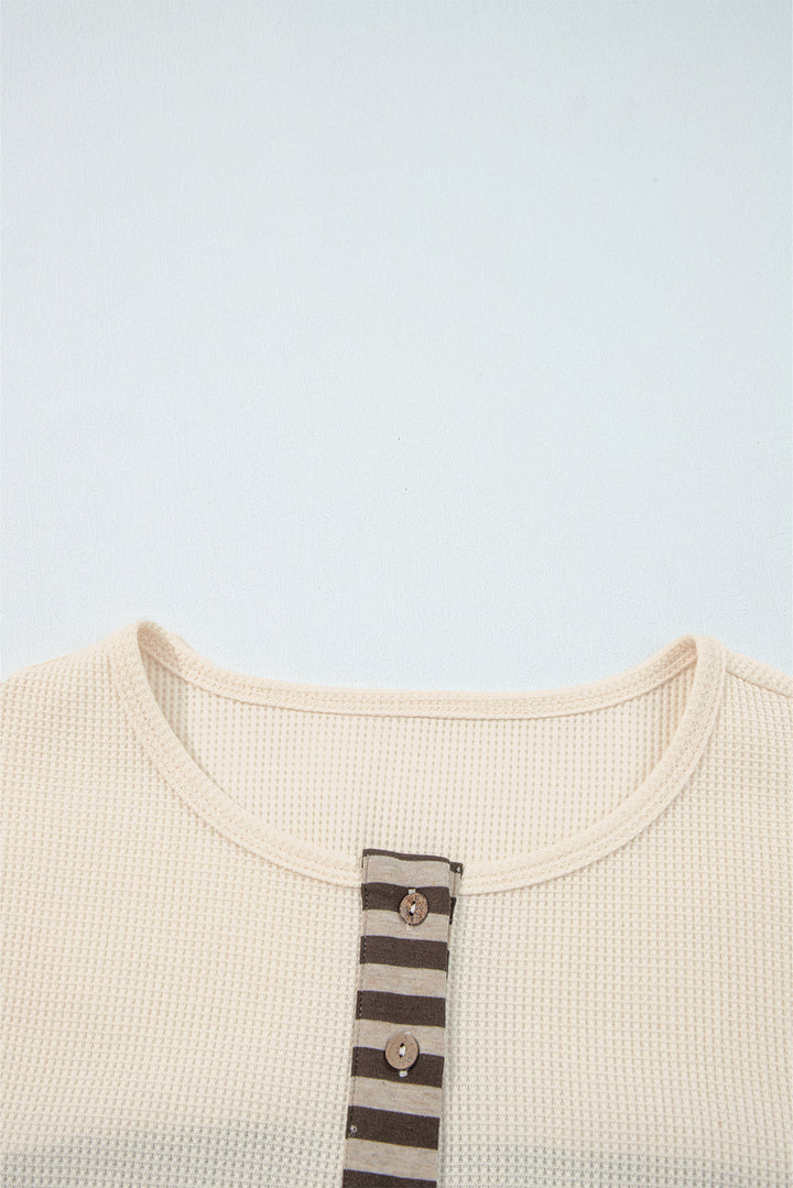 Trail Mix Patchwork Henley – Waffle Knit + Plaid Magic