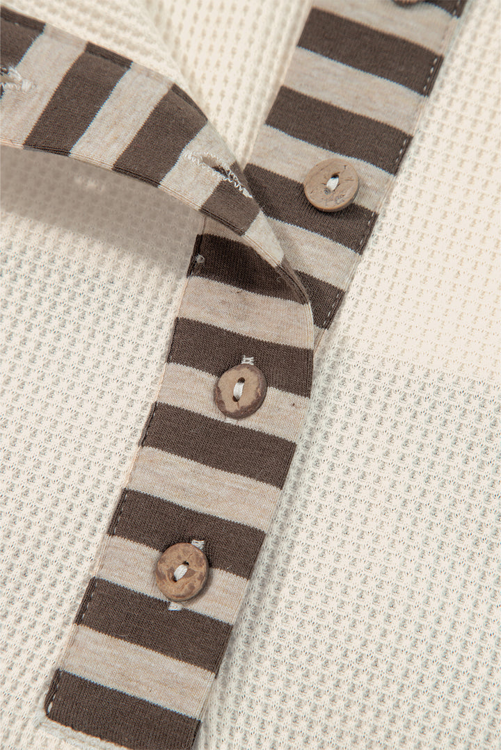 Trail Mix Patchwork Henley – Waffle Knit + Plaid Magic