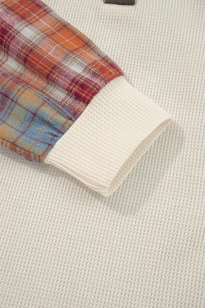 Trail Mix Patchwork Henley – Waffle Knit + Plaid Magic