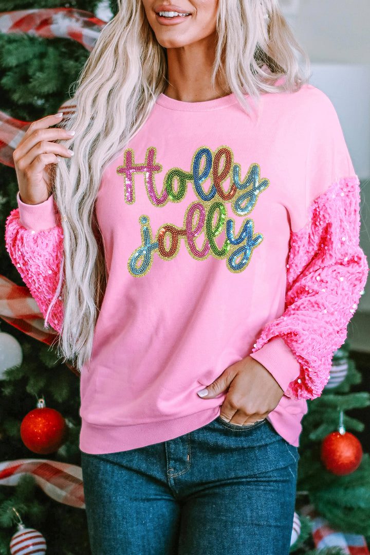 Luke & Estelle “Holly Jolly Sequin Sleeve Sweatshirt”