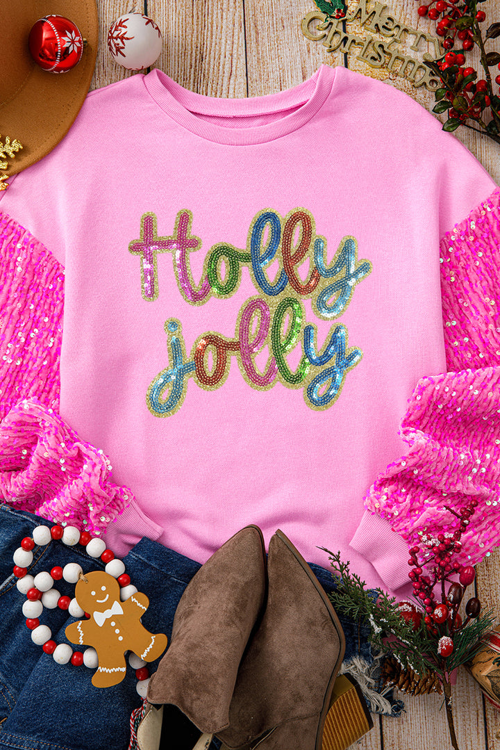 Luke & Estelle “Holly Jolly Sequin Sleeve Sweatshirt”