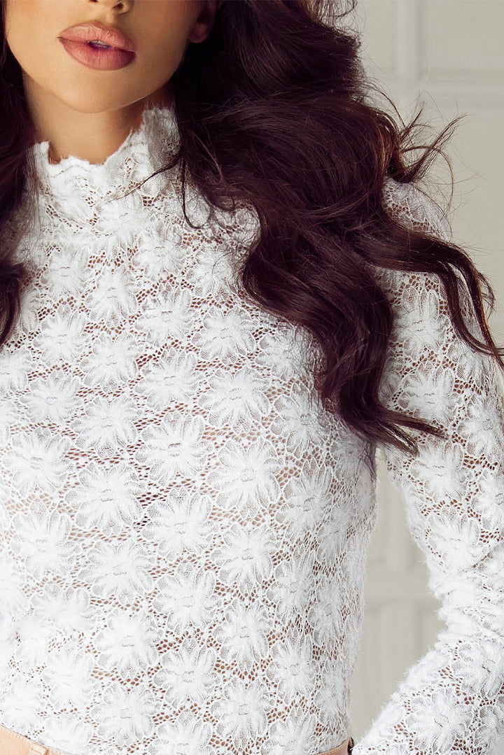 White High Neck Stretch Long Sleeve Top